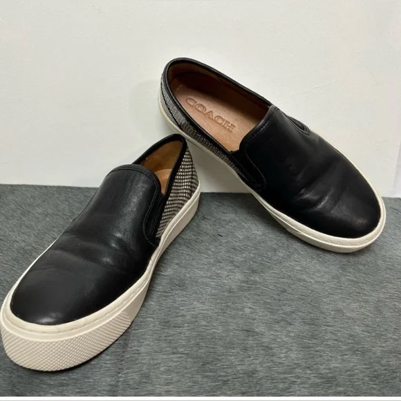 Coach Shoes Womens Coach Black Leather Snakeskin Cameron Slip